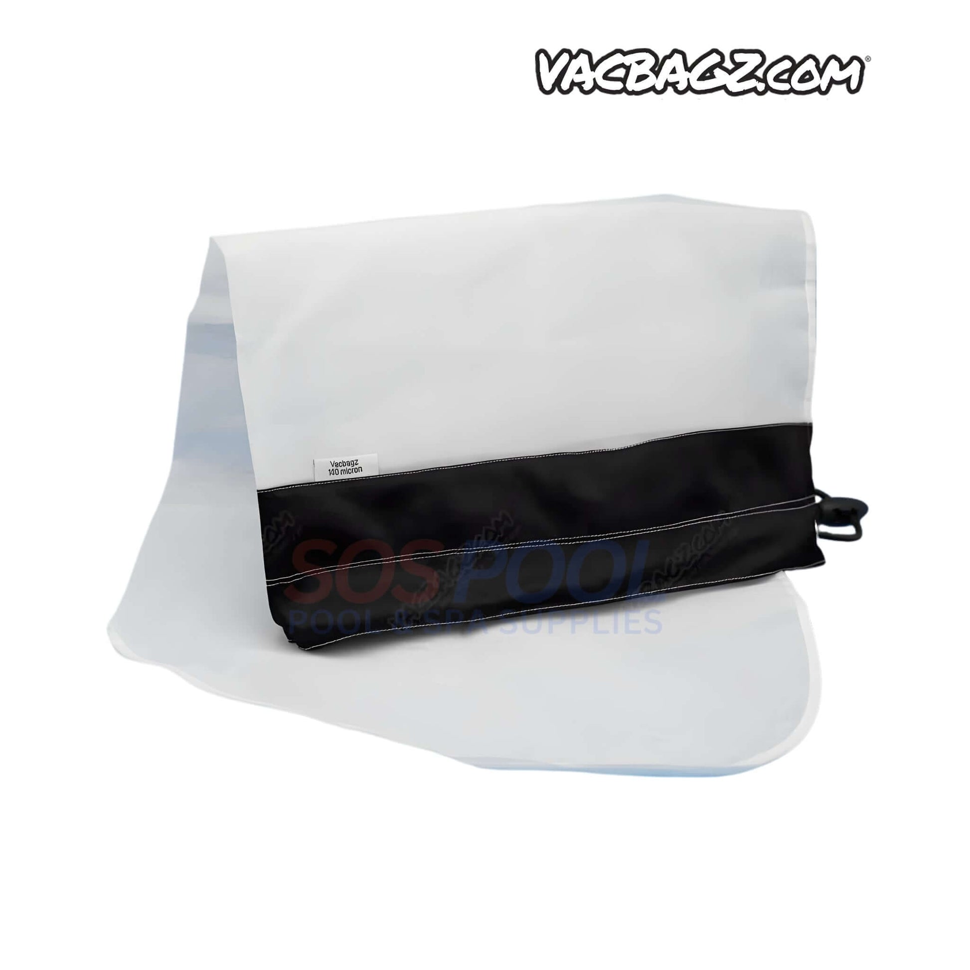 VacBagz Power Vacuum 140 Micron Bag | 22" | Black | 1303-22 displayed, showing a reinforced black bottom and white top for swimming pool use.