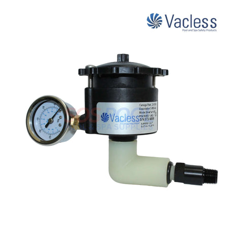 Vacless Safety Vacuum Release System for swimming pools, spas, and hot tubs, featuring SOS Pool technology.