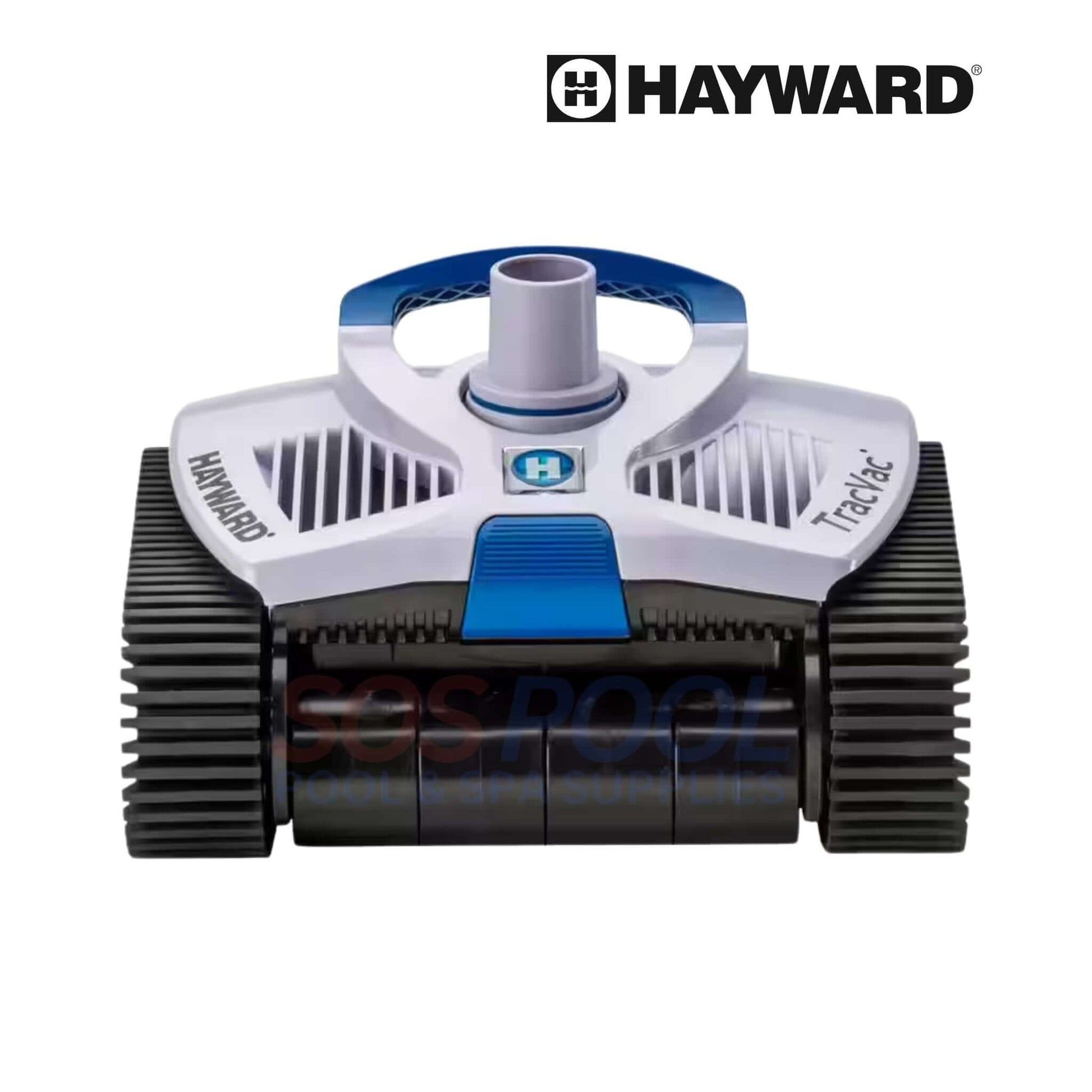 Hayward TracVac Suction Cleaner W3HSCTRACCU in white and blue, compact design for efficient cleaning of in-ground pools, SOS Pool supplies.