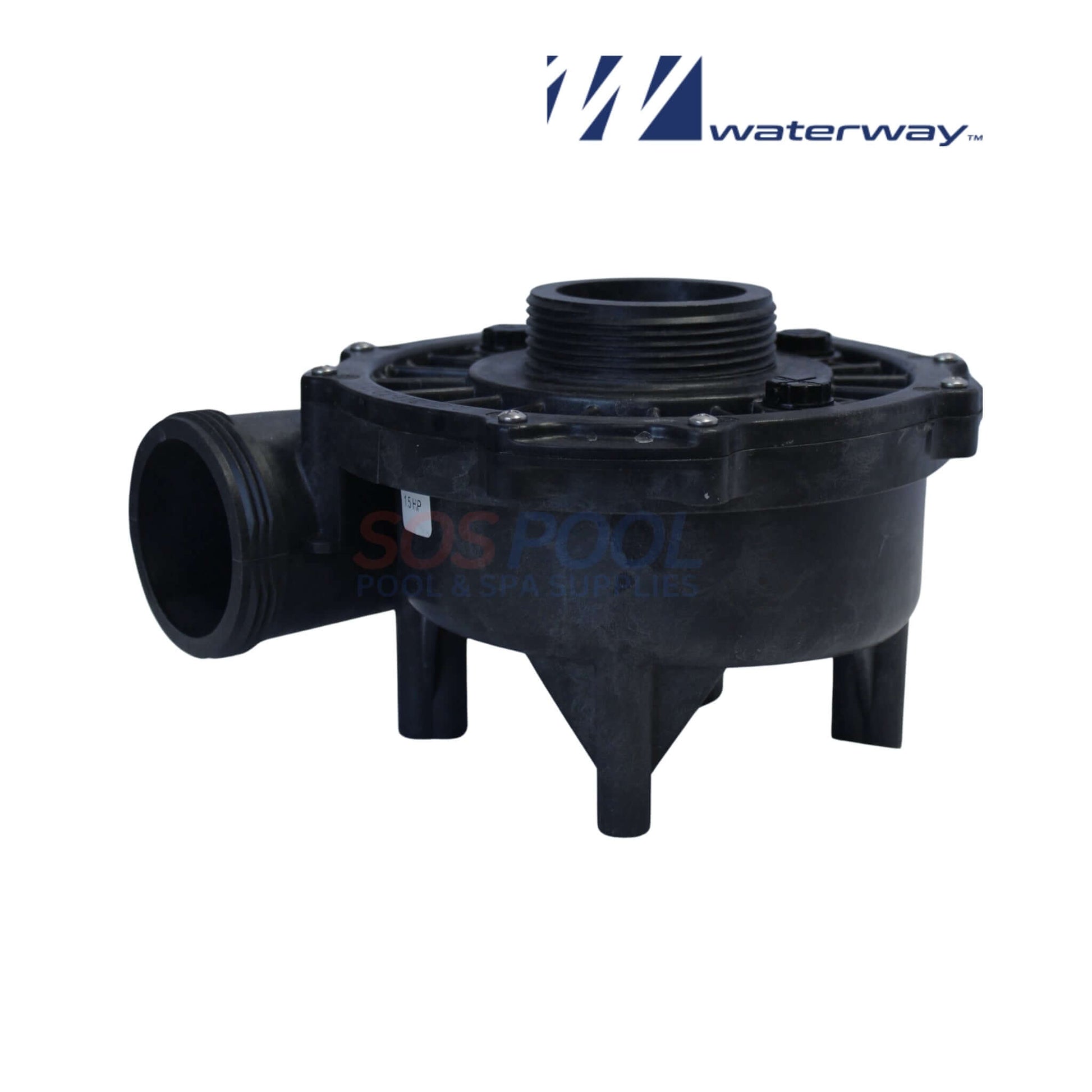 Waterway 1.5HP 2" Executive Pump Wet End | 310-1880 showcases a black wet end assembly for spa and small-pool plumbing.