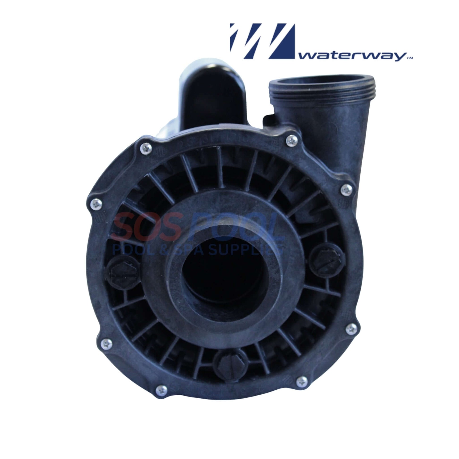 Waterway 1.5HP Executive Spa Pump 115V | 3420610-1A front view, durable black design ideal for high-flow spa circulation, SOS Pool supplies.