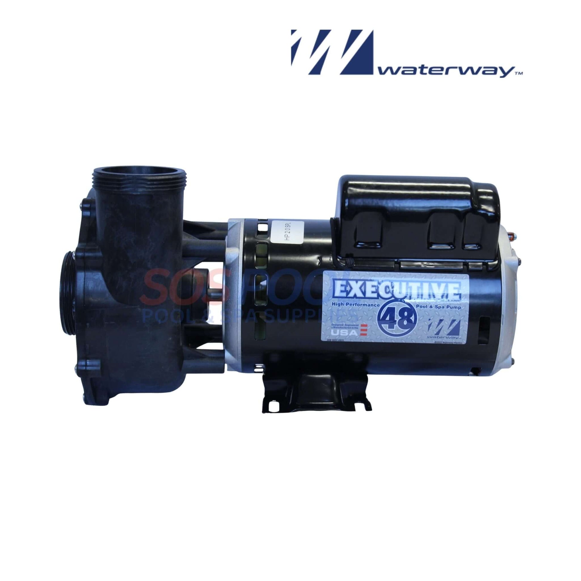 Waterway 2HP Executive Spa Pump 2 Speed | 3420820-1A, side view showing 48-frame motor, designed for hot tubs and pools.