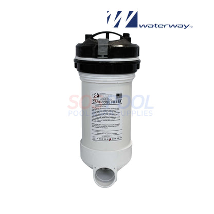 Waterway 50 Sq. Ft. Top Load Cartridge Filter | 502-5010B shown from the front, featuring a top lid and smooth white casing for pool supplies.