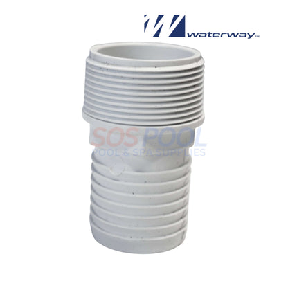 Waterway Barbed Hose Adapter 1.5" x 1.5" | 417-6150 in white, showing male pipe thread and hose barb for pool plumbing.