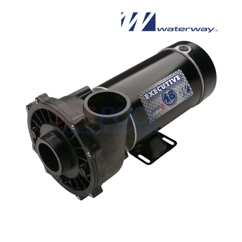 Waterway Executive 48-Frame Pump 3420620-1A in black, showcasing dual-speed performance for pools and spas, used for efficient water circulation.