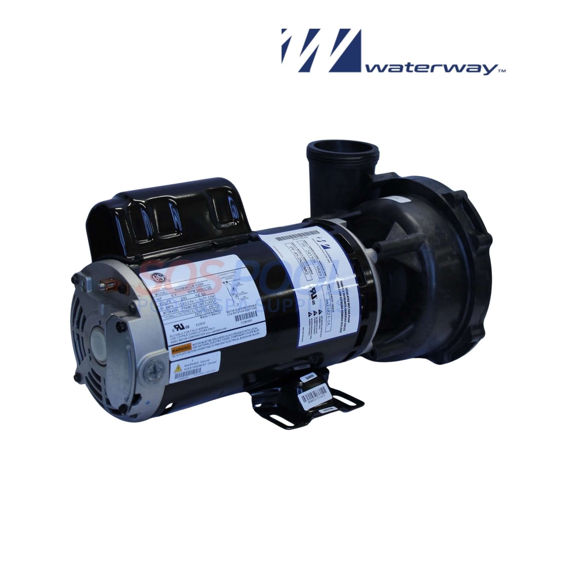 Waterway Executive Pump 4.5HP 2 Speed | 3421821-1A with black casing, showcasing 48-frame motor for heavy-flow spa use.