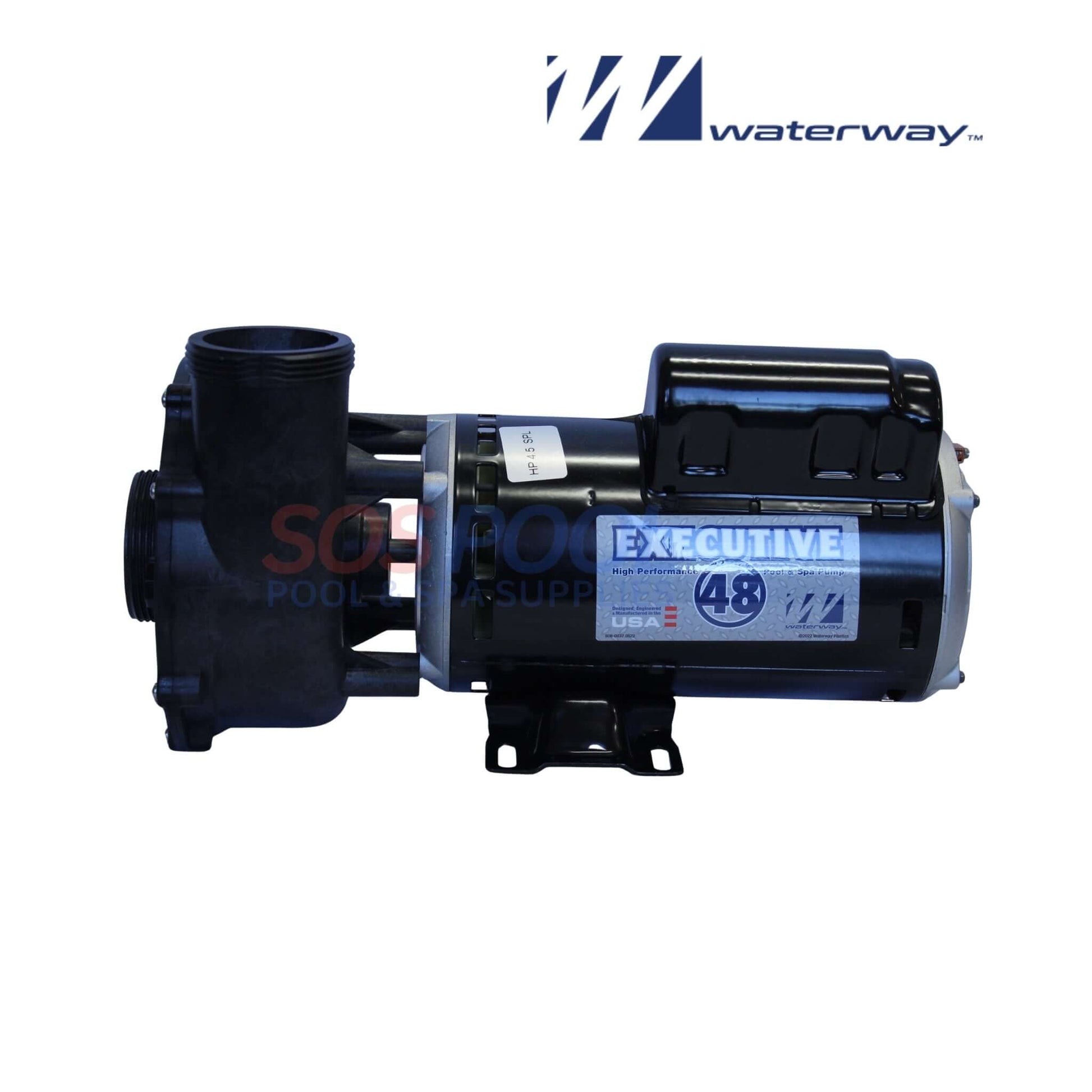 Waterway Executive Pump 4.5HP 2 Speed | 3421821-1A for spas with 48-frame design, showcases black and silver build, ideal swimming pool parts.