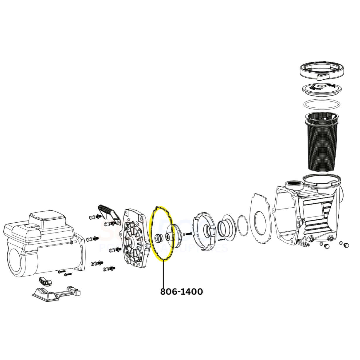 Diagram of Waterway Faceplate Gasket 806-1400 for Mustang Econ Flo and Champion pumps by SOS Pool.