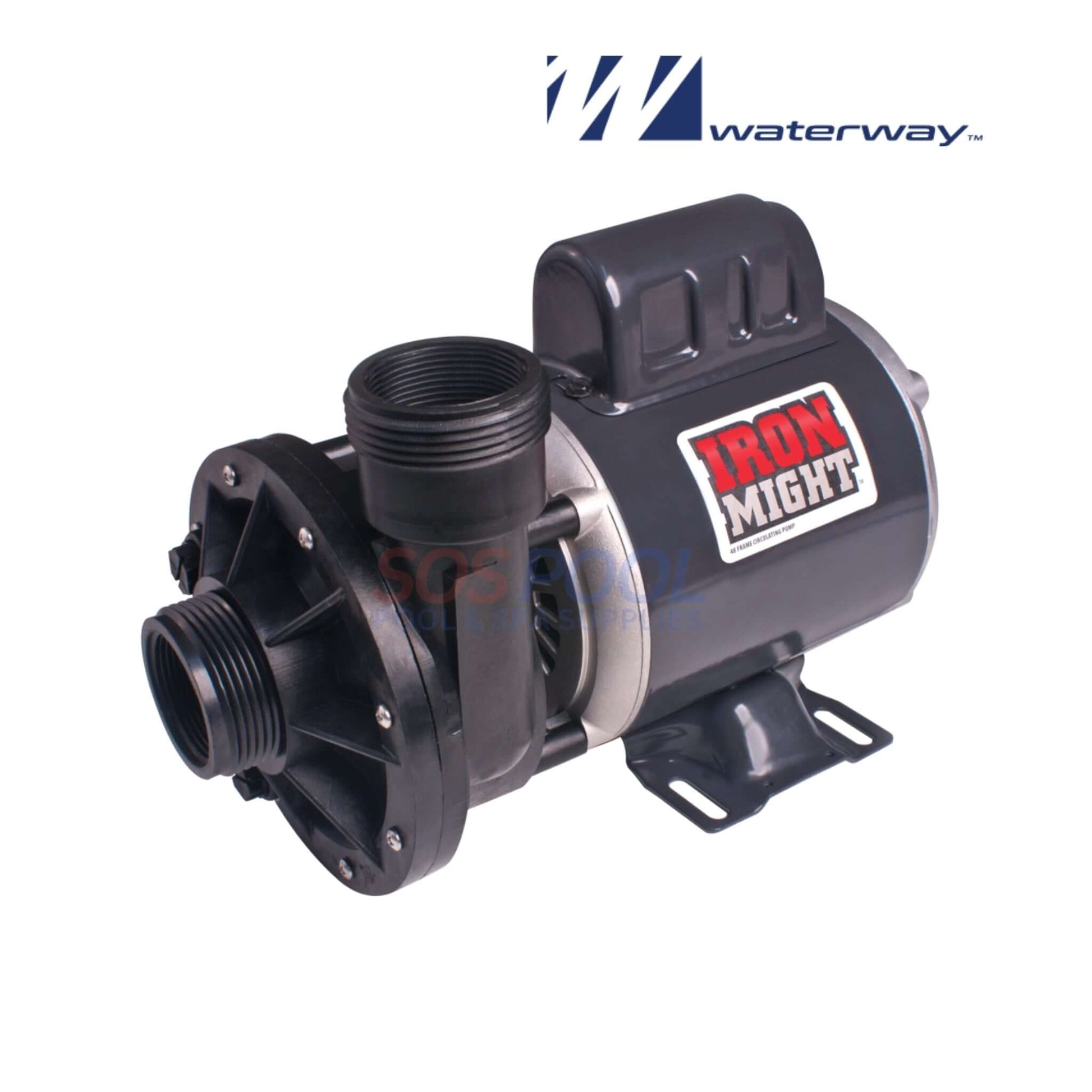 Waterway Iron Might Spa/Pond Pump 1/15HP | 3410030-1E in black, side view, ideal for SOS pool supplies and small commercial systems.