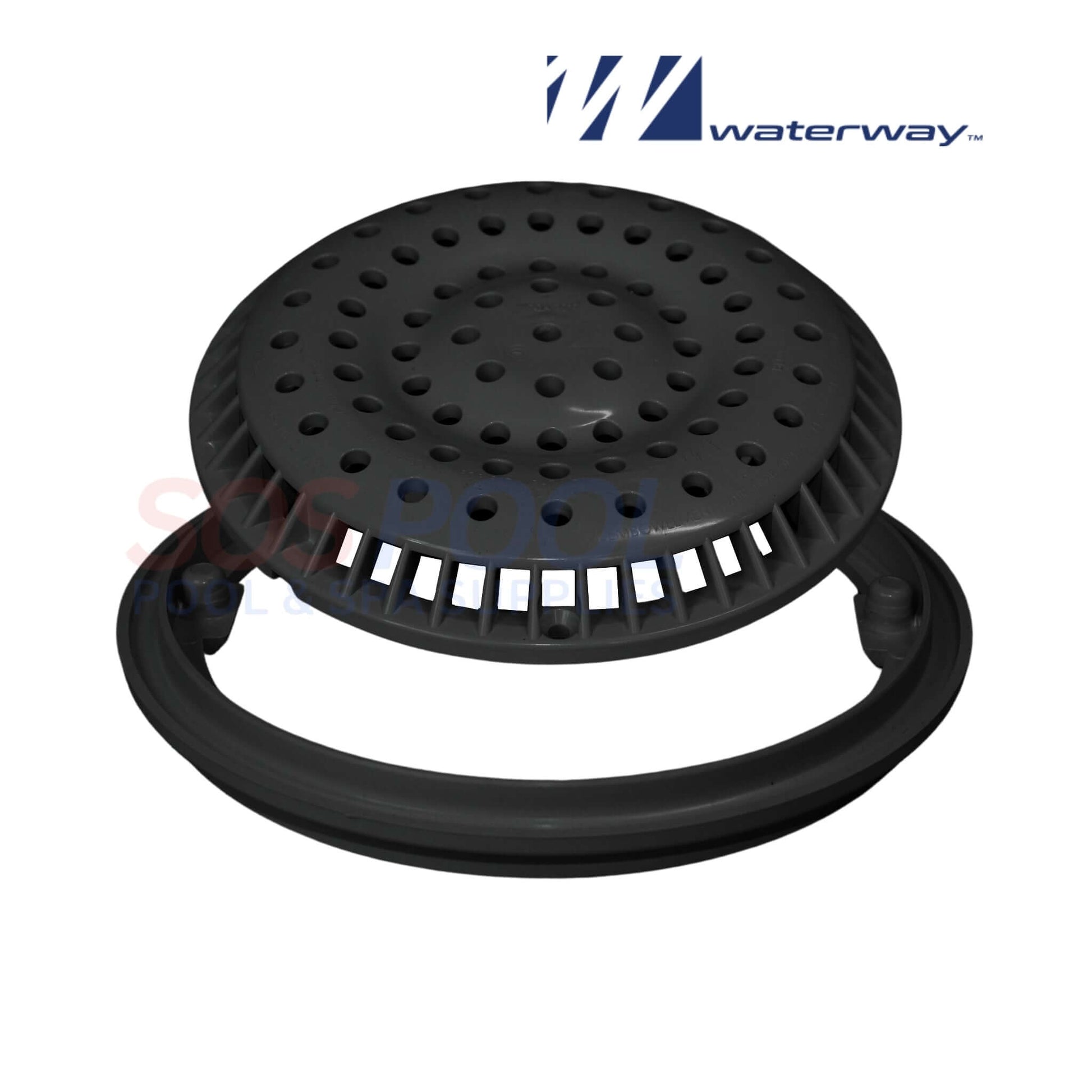 Waterway 8" Black Main Drain Anti Vortex Cover and Frame 640-2311BV; SOS Pool safety features.