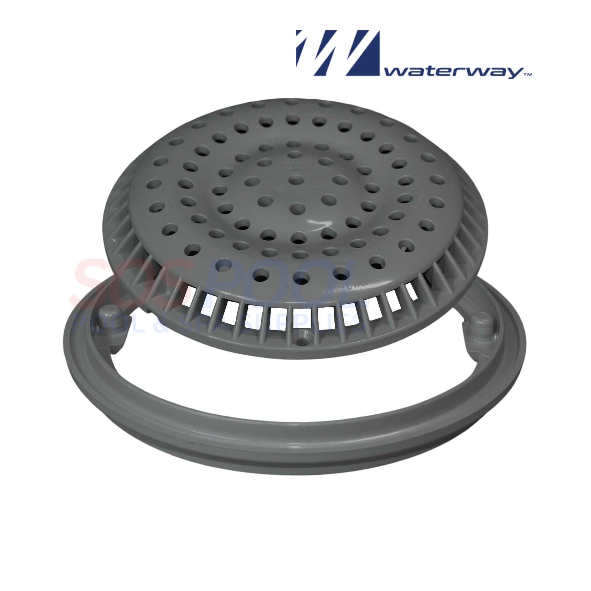 Waterway 8" Dark Gray Anti-Vortex Cover & Frame, 640-2319-DKGV, enhances pool safety and water flow, SOS Pool.