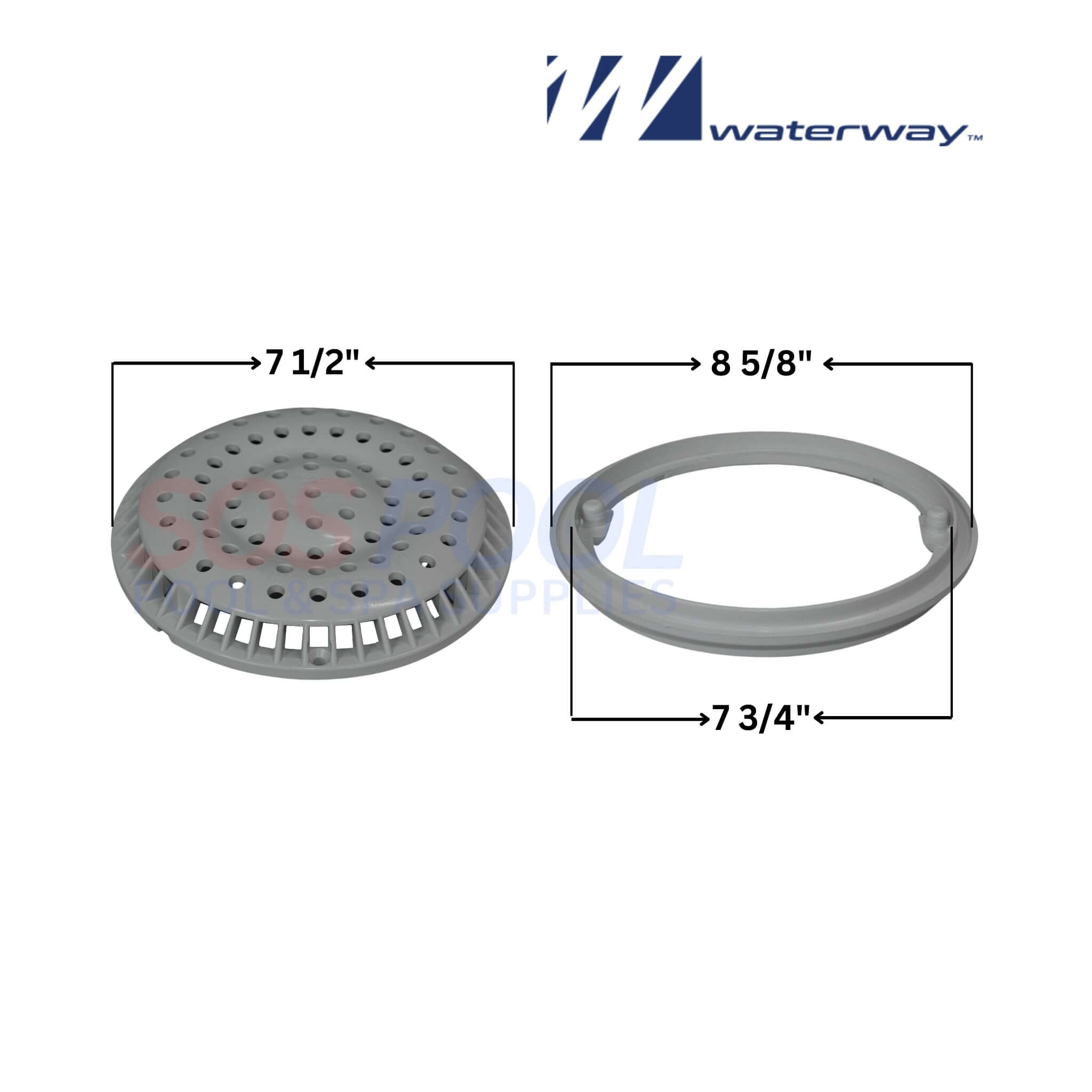 Waterway Main Drain Anti Vortex Cover and Frame | Gray | 8