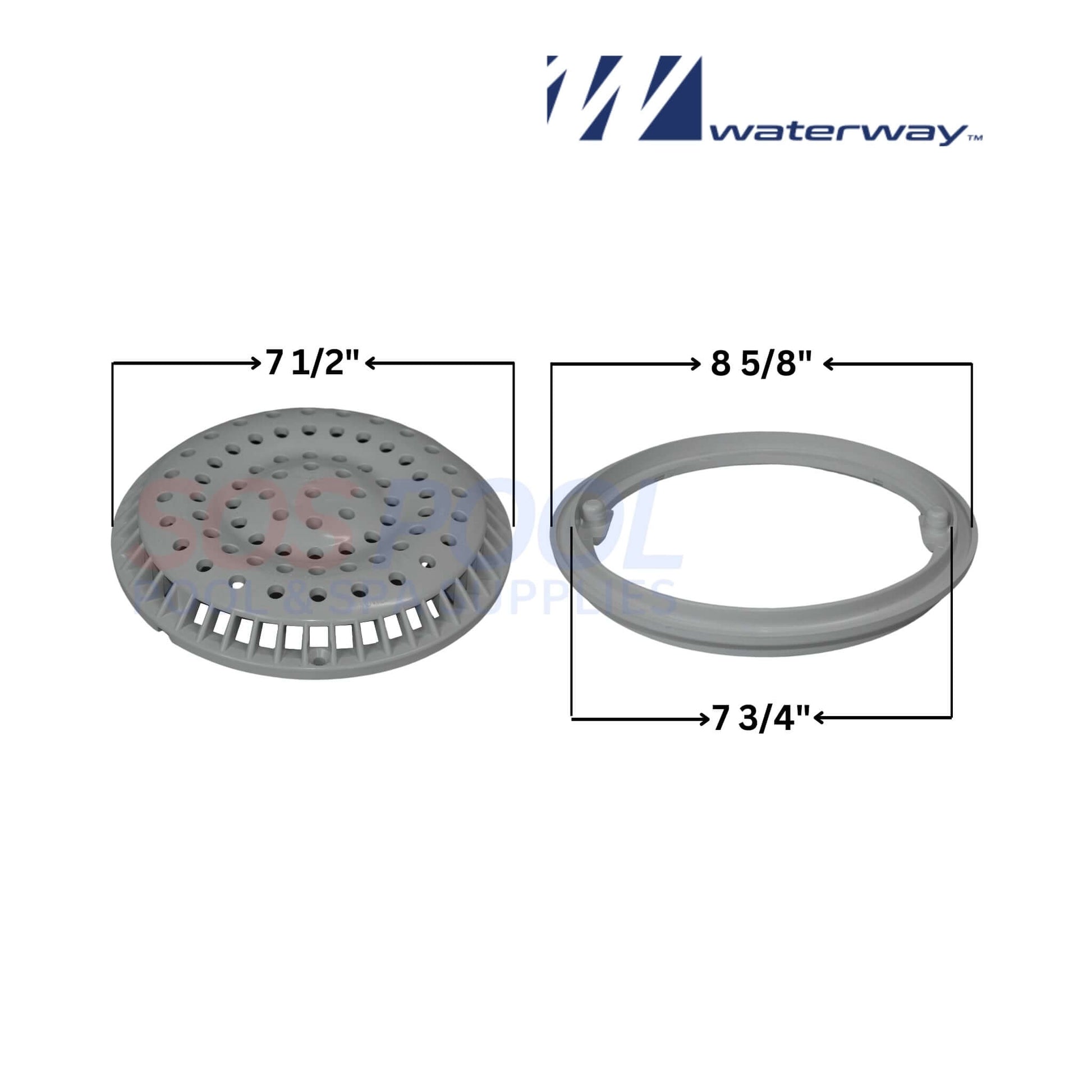 Waterway 8" Anti-Vortex Cover and Frame, Gray, Model 640-2317V, for safe pool drainage, SOS Pool.