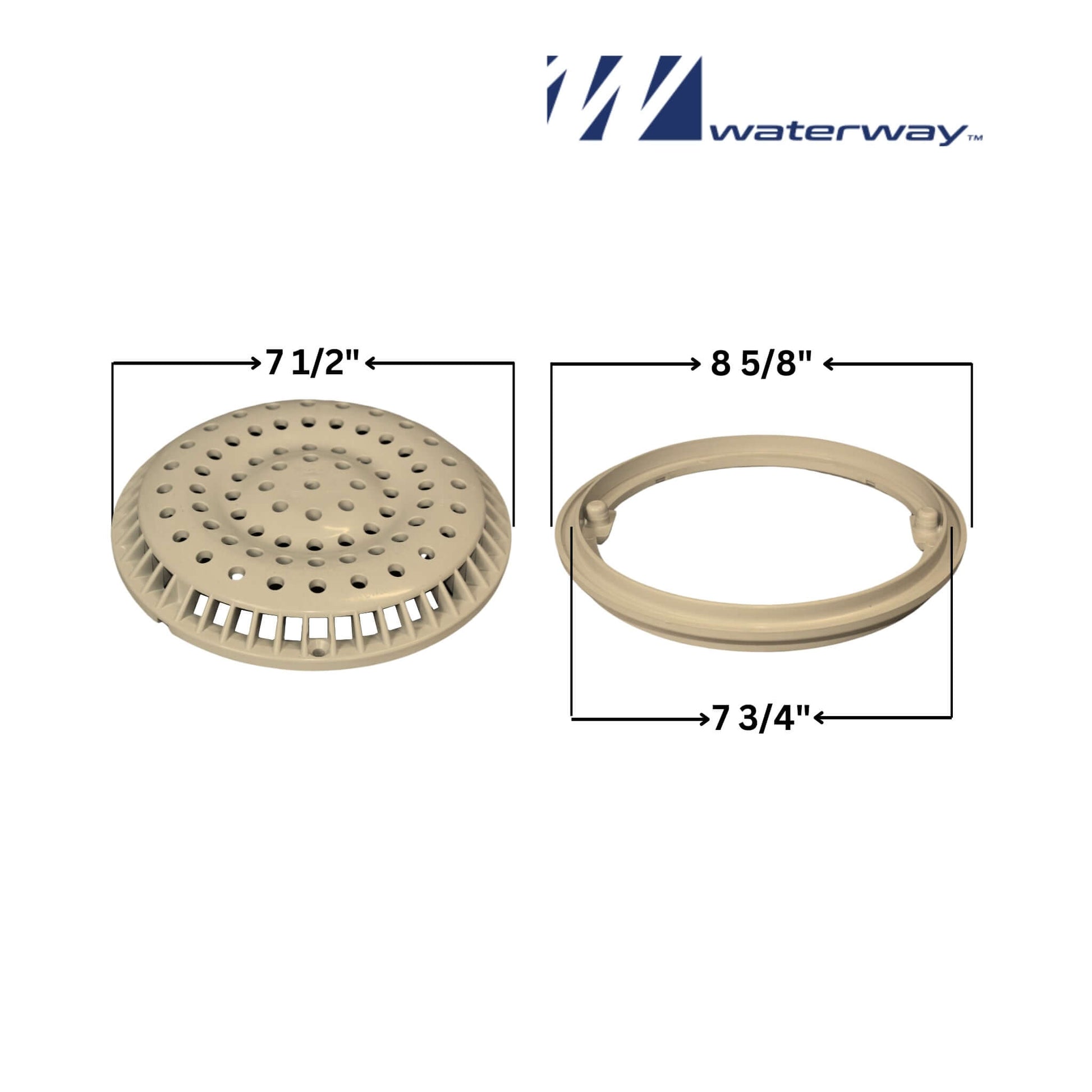 Waterway 8" Tan Main Drain Anti-Vortex Cover & Frame - SOS Pool Safety Features for Pools & Spas