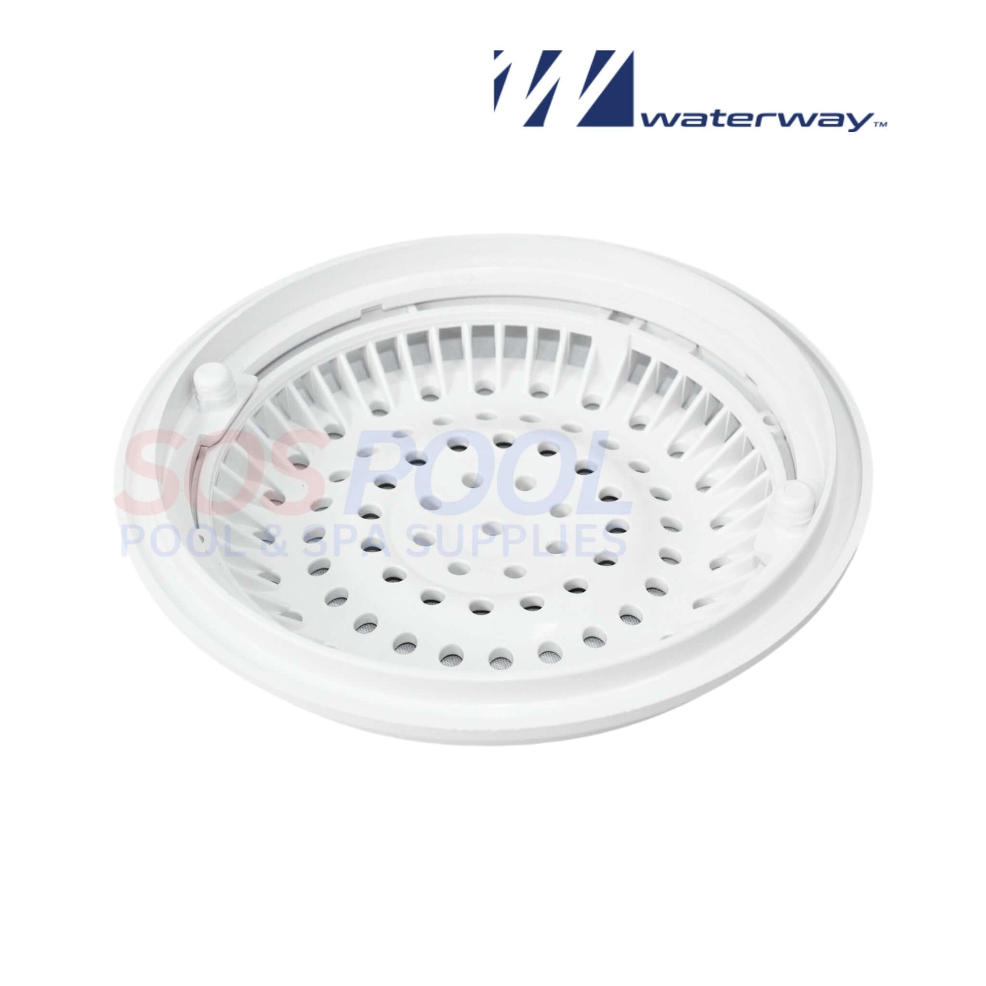 Waterway 8" White Main Drain Anti-Vortex Cover 640-2310V for pool safety by SOS Pool. Prevents vortex formation.