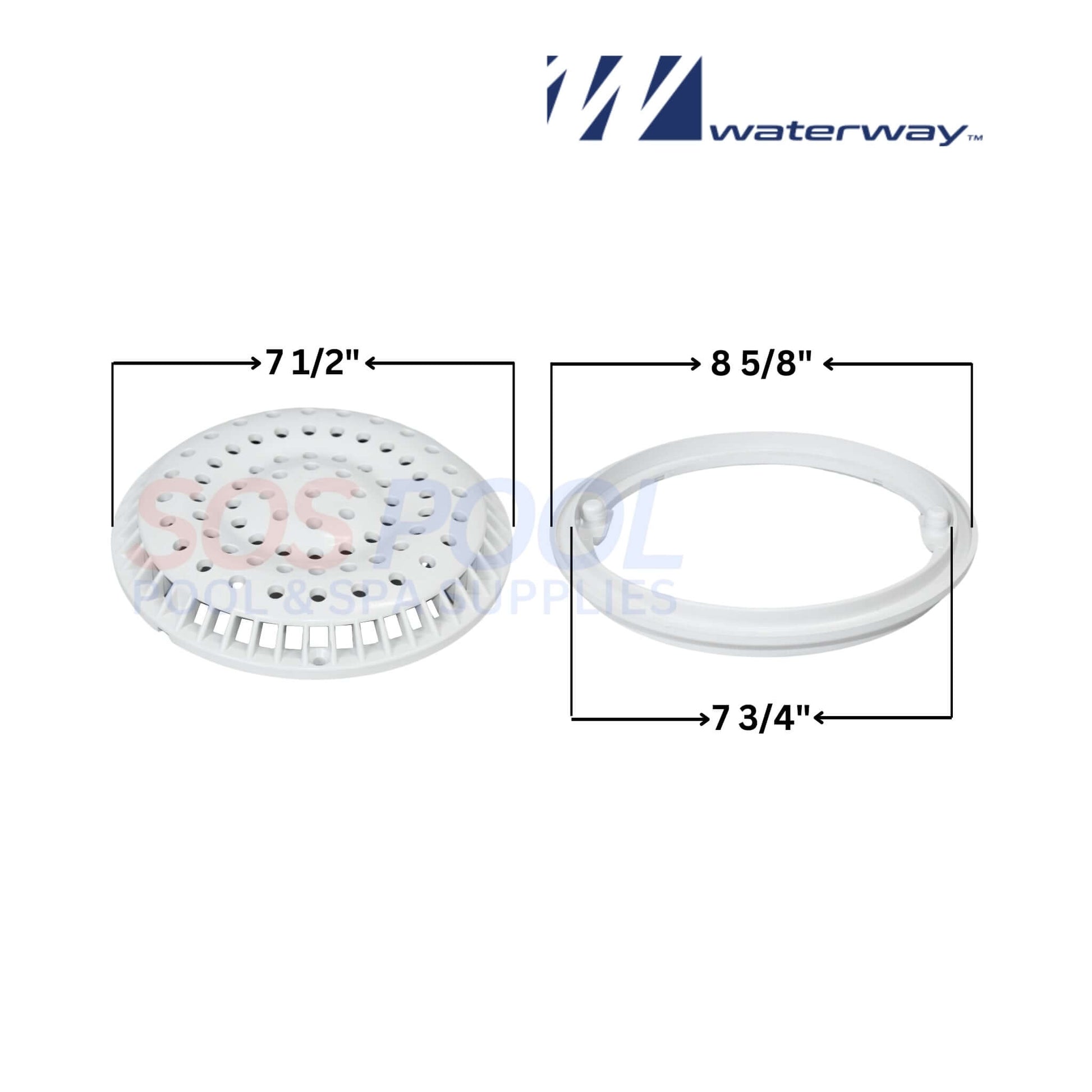 Waterway 8" Anti Vortex Cover and Frame 640-2310V, White Drain Cover, SOS Pool Supplies Safety Equipment