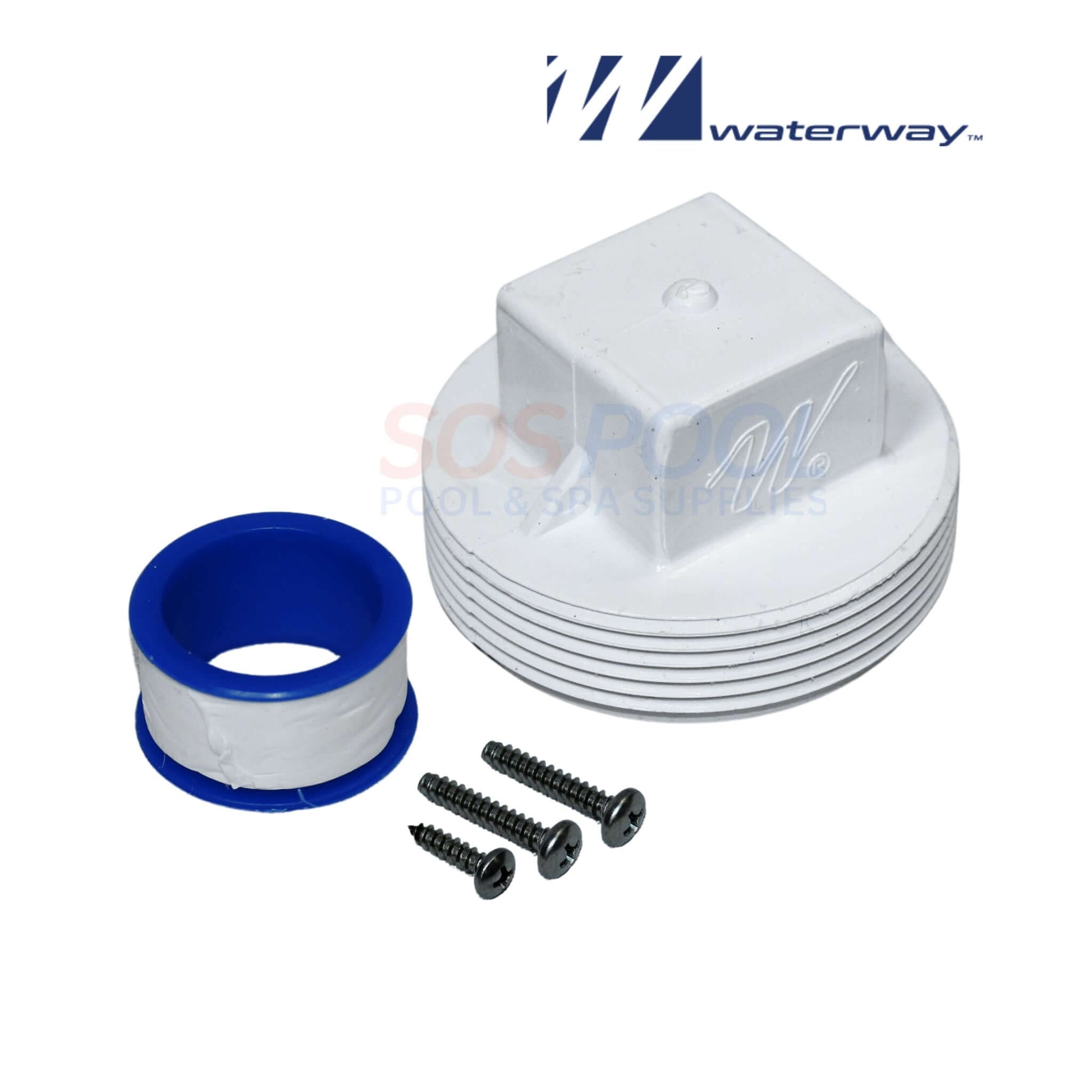 Waterway pool skimmer components, blue ring, screws, designed for efficient water management | SOS Pool.