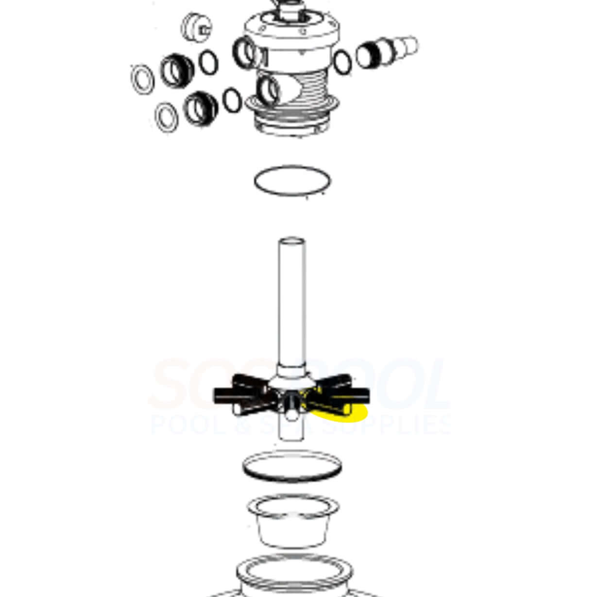 Illustration of Waterway 505-1930B Thread Style Lateral parts for Carefree and Clearwater Sand Filters - SOS Pool.