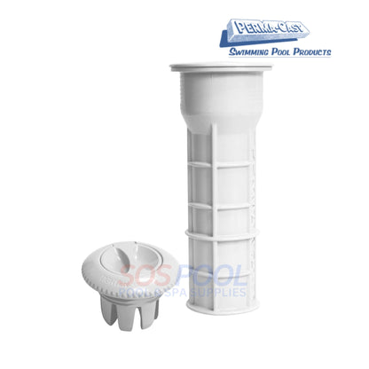 White Umbrella Socket Pool Deck Anchor | PS-7015-UW kit with threaded sleeve and flip insert, designed for outdoor pool installations.