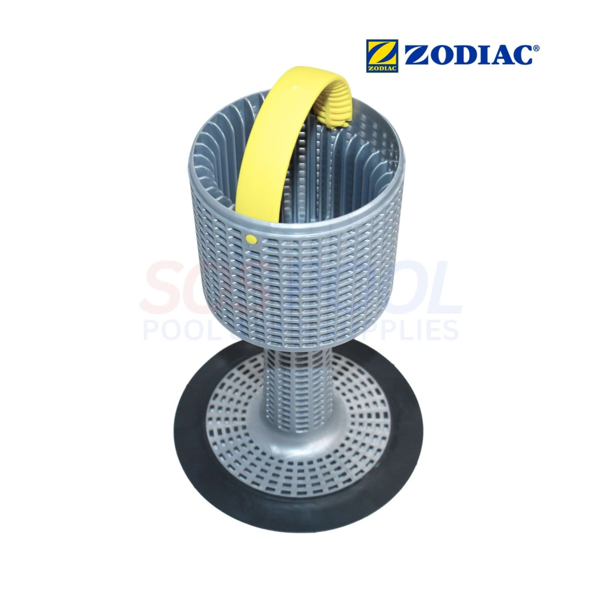 Zodiac Leaf Catcher Strainer Basket R0691700, gray and yellow, designed for CLC500, captures pool debris, SOS Pool supplies.