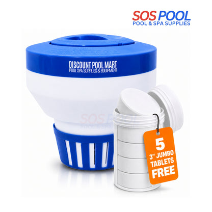 Pool Tablet Floating Dispenser with 5 Jumbo 3" Tablets Included | Refillable