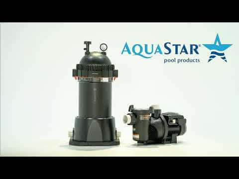 AquaStar Pool Products Pipeline Cartridge Filter and pump for pools up to 35,000 gallons, ideal for maintenance.