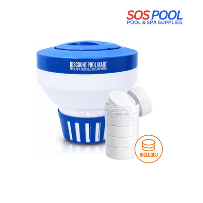 Pool Tablet Floating Dispenser with 5 Jumbo 3" Tablets Included | Refillable